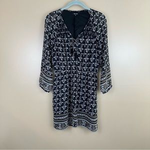 Madewell Woodland Artisan Floral Black Smocked Tassel Tie Dress 00 Boho